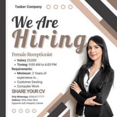 female receptionist contact 03238875547