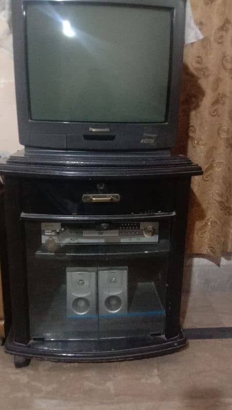 TV with trolley and cd players with speaker 2