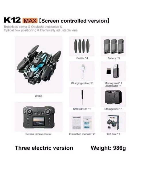 K12MAX GPS LCD DISPLAY DRONE WITH TRIPLE CAMERA AND CARRYING BAG 8K 16