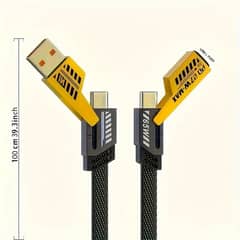 65W/27W 4-in-1Alloy Flat Braided Charging Cable [Fast Charging & Data