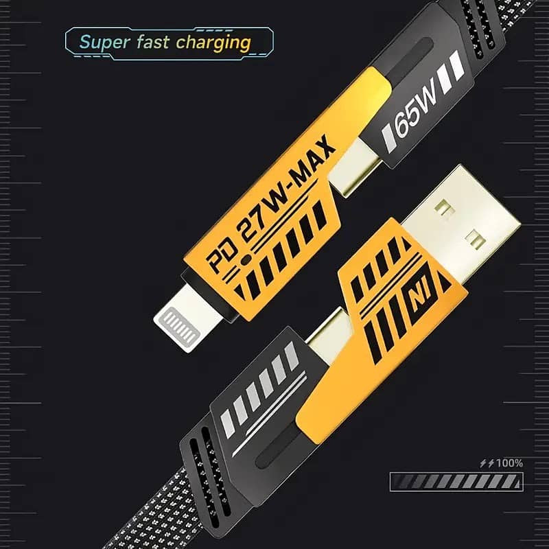 65W/27W 4-in-1Alloy Flat Braided Charging Cable [Fast Charging & Data 1