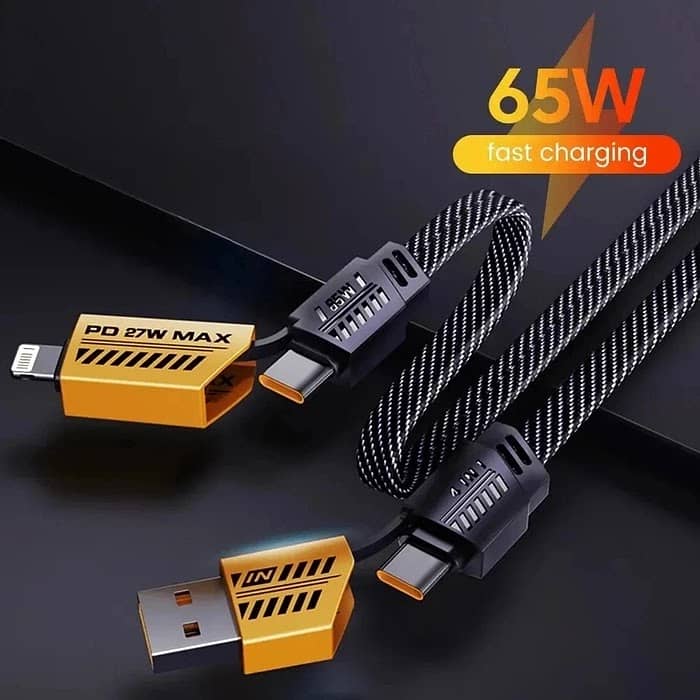 65W/27W 4-in-1Alloy Flat Braided Charging Cable [Fast Charging & Data 2