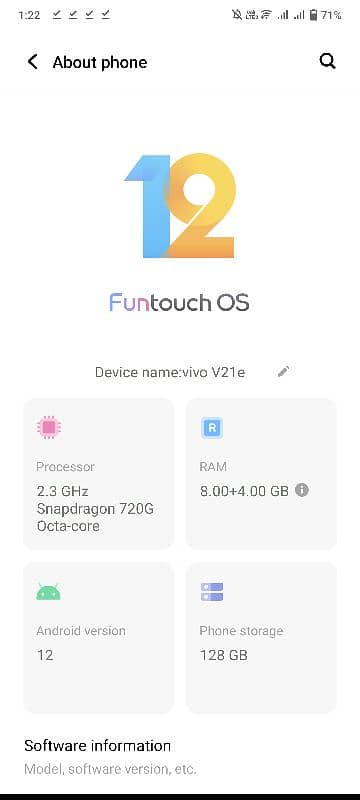 Vivo v21e 12/128 with snapdragon 720G Prosser 2.3GHz 4