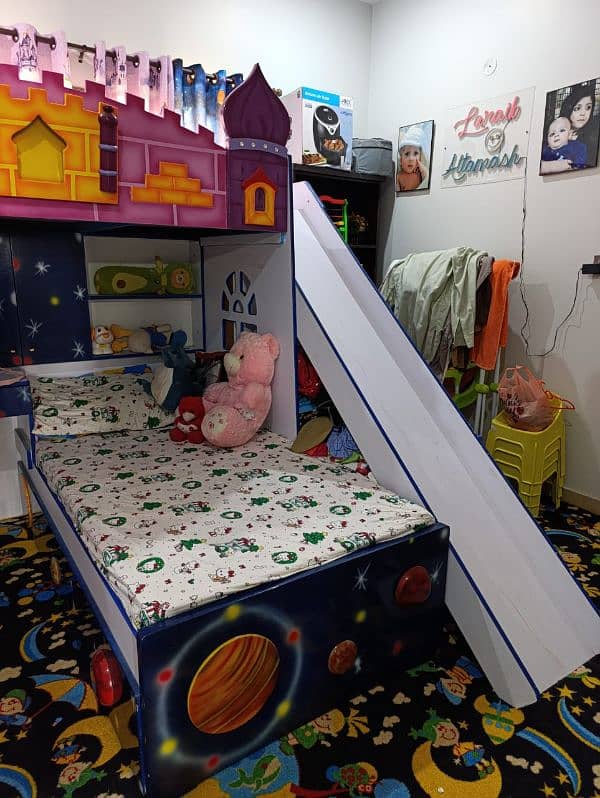 bunk bed, swing or sofa set with curtains for sale 1