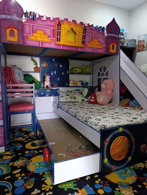 bunk bed, swing or sofa set with curtains for sale 3