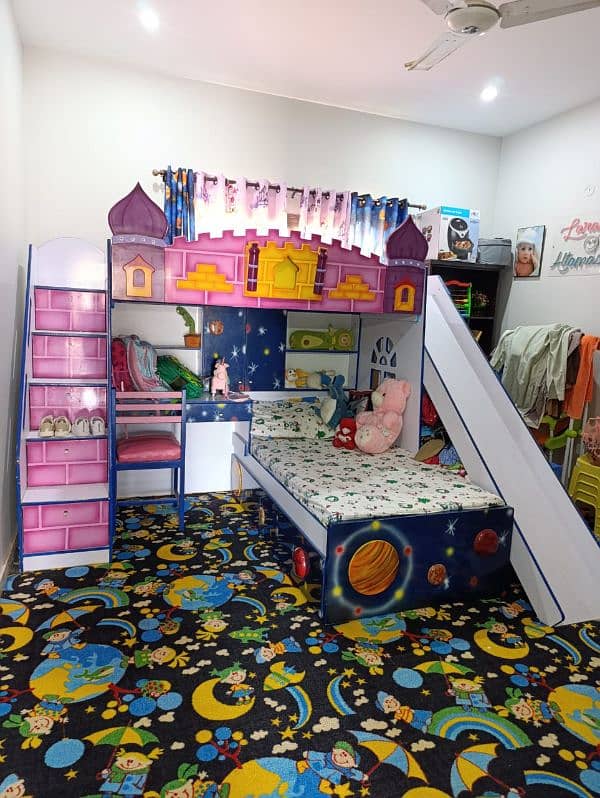 bunk bed, swing or sofa set with curtains for sale 4