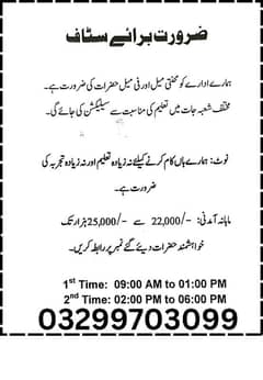 Zaroorat staff salary 22000 to 25000