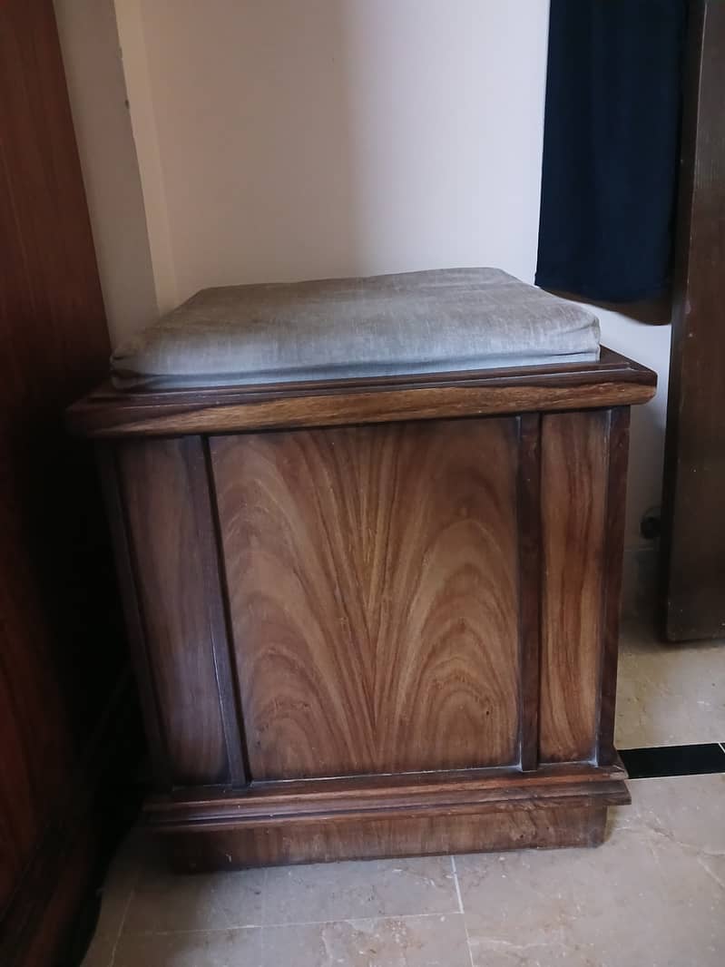 Original Shesham Wood Polished Dressing Table With 3 Drawers & Stool 13