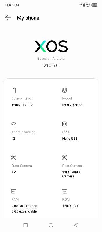 Infinix hot 12.6+6/128 6