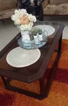 1 Center Table/4 Side Tables/ Dark Tempered Tinted Glass.