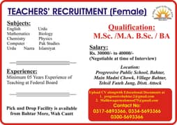 Female Teachers Recruitment