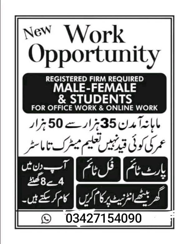 Male and Female  jobs available 0