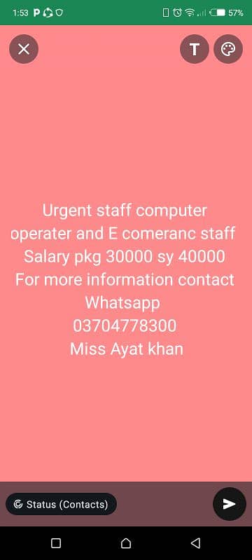 needs staff computer operater and E comeranc jobs in Lahore 0