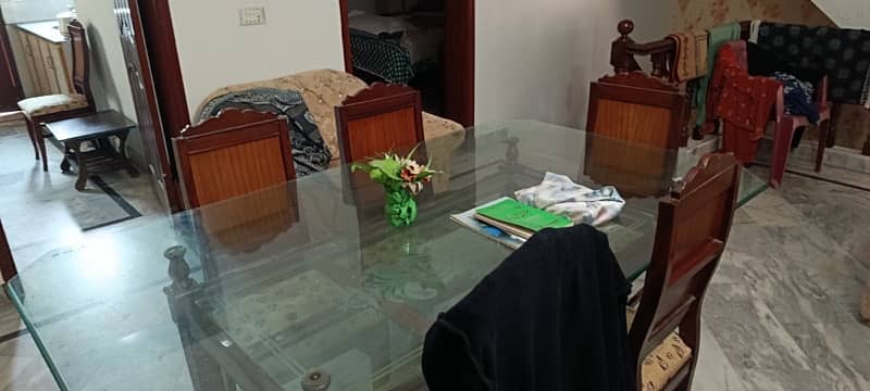 Dining Table with Glass Top with six wooden chairs 2