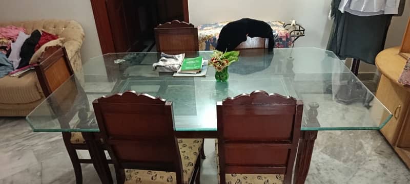 Dining Table with Glass Top with six wooden chairs 3