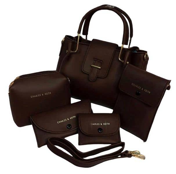 Girl's Leather Plain Hand Bag Set -Pak Of 5 0