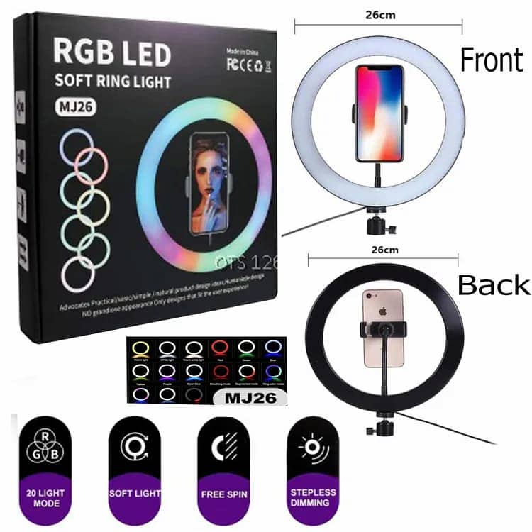 MJ26 10 Inch RGB Led Ring Light With PHONE HOLDER Circle Ring Selfie 1