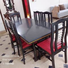 6 Seater Marble Top Dining Table Set