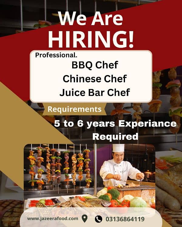 Chinese Chef , Juice bar Chef, Bar. B. Q Chef 0