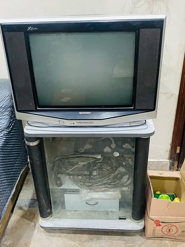 sharp tv with trolly 0