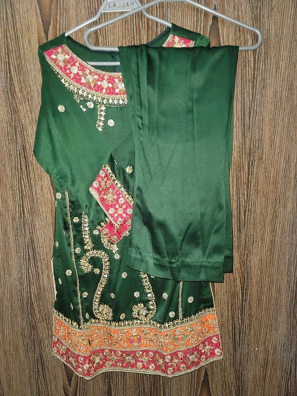 silk embroided shirt with silk trouser and Golden tissue dupata 0