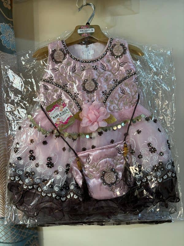 Fancy Frock Baby Girl Party Wear Dress With Sleeves And Trouser 1