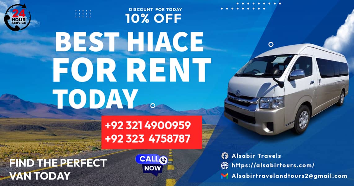 Rent A Car, Hiace Grand Cabin Lahore, Events, Weddings, Tour, One way 0