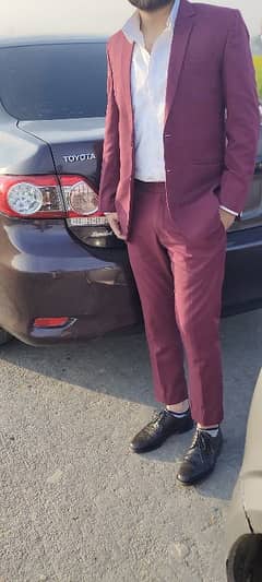 Maroon color 3 piece Pent coat with black waistcoat