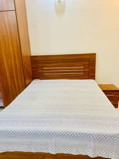 Queen Wooden Bed 5'(B) x 6' (H) With Mattress In Clean Condition