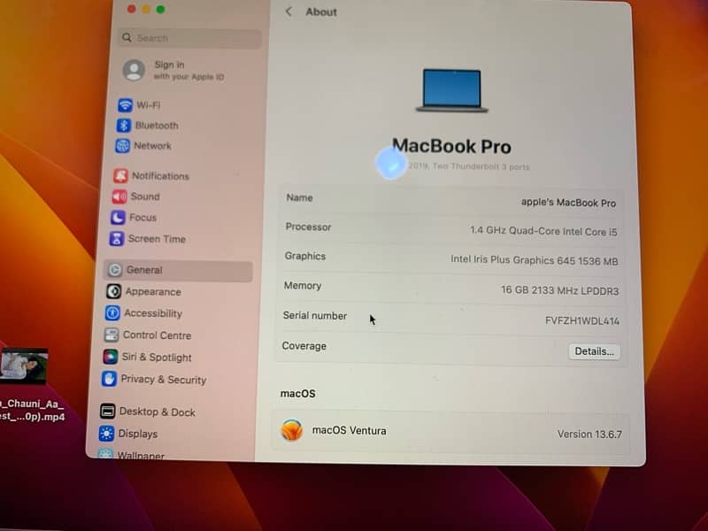 Mackbook pro 2019 13 inches i5 16Rm 256ssd Touchbar 9