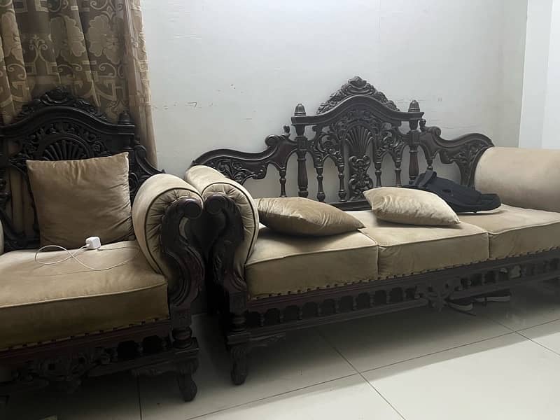 brown wooden sofa set 0