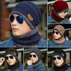 Winter Knitted Beanie Hat Thick Wool Neck Scarf Cap