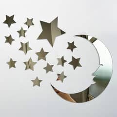 15 Stars And 1 Moon Silver Acrylic Wall Stickers