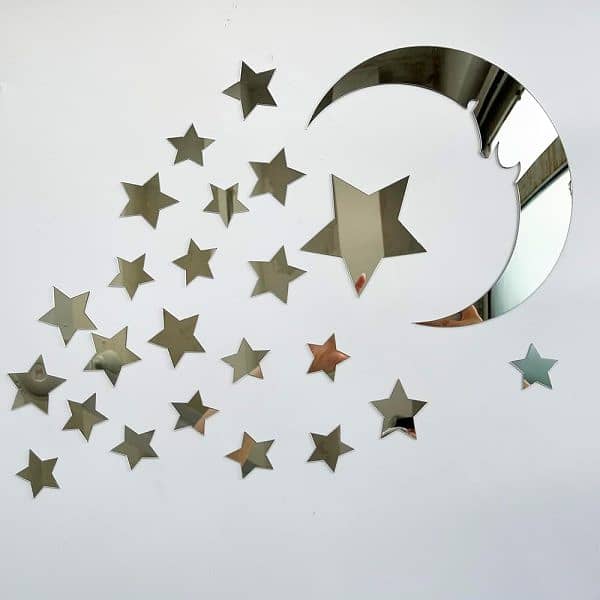 15 Stars And 1 Moon Silver Acrylic Wall Stickers 1