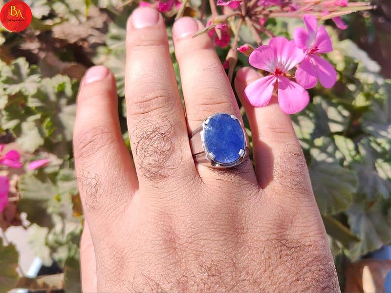 100% original blue Sapphire (nelaam) stone in silver ring 7