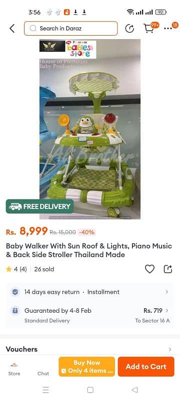 Baby Walker with sun roof For Sale Urgently Need money 3