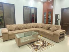 Brown L-Shaped Sofa Set made on order, 10 years Molty Foam Gurante