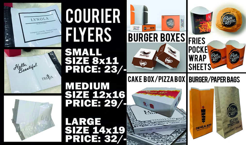 Burger box | Paper Bag | Wrap sheet | Pizza box | Fries Poch | Tissue 2