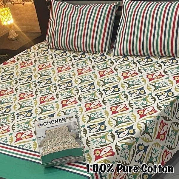 3pcs cotton printed double bedsheet 0