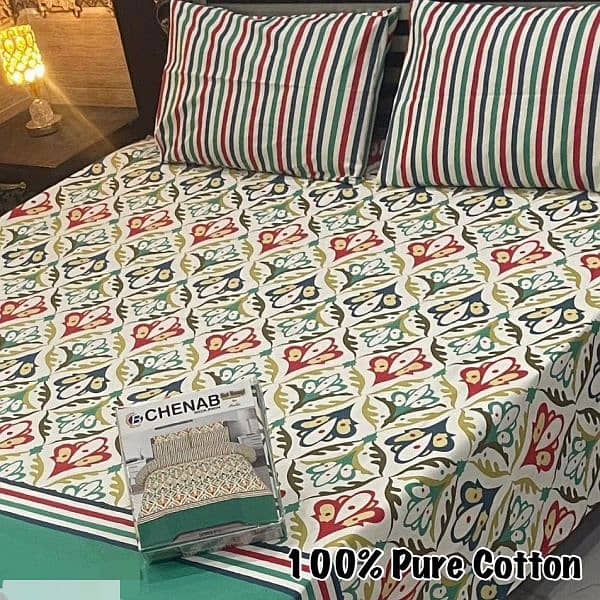 3pcs cotton printed double bedsheet 1