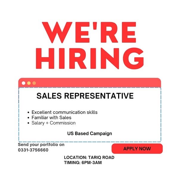 Need Sales Representative 0