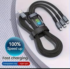 3-in-1 100W 5A Fast Charging USB To Type-C Micro Fast Charging cabel x