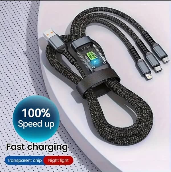 3-in-1 100W 5A Fast Charging USB To Type-C Micro Fast Charging cabel x 1