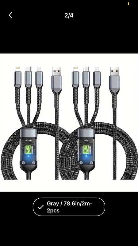 3-in-1 100W 5A Fast Charging USB To Type-C Micro Fast Charging cabel x 2