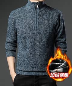 1 Pc Men's Fleece Knitted Half Zip Sweater