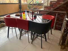 2 Month use glass dining table with 6 leatherPoshish good quality