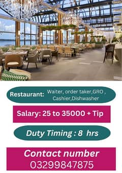 waiter order taker gro job available in Lahore