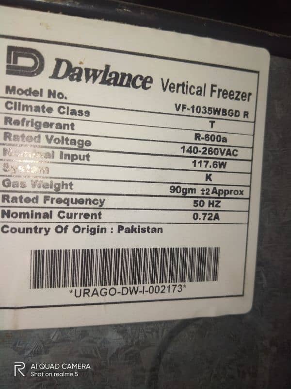 dawlance vertical freezer VF1035-WBGD 2