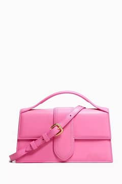 woman pu leather plain hand bag color pink