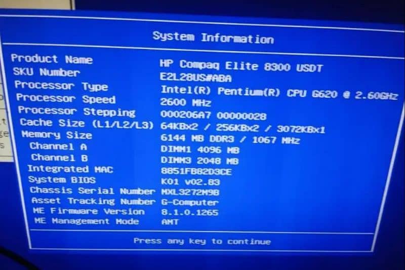 HP Compaq Elite 8300 | Intel Pentium G620 | 6GB RAM | 80GB SSD 1